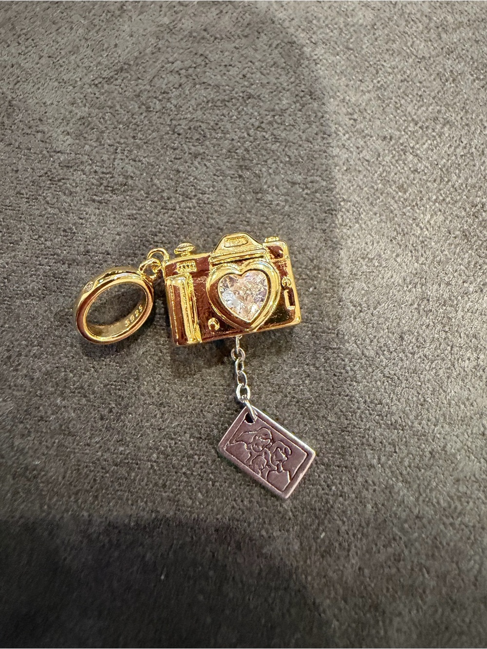 Pandora Gold Camera Charm with Heart Crystal